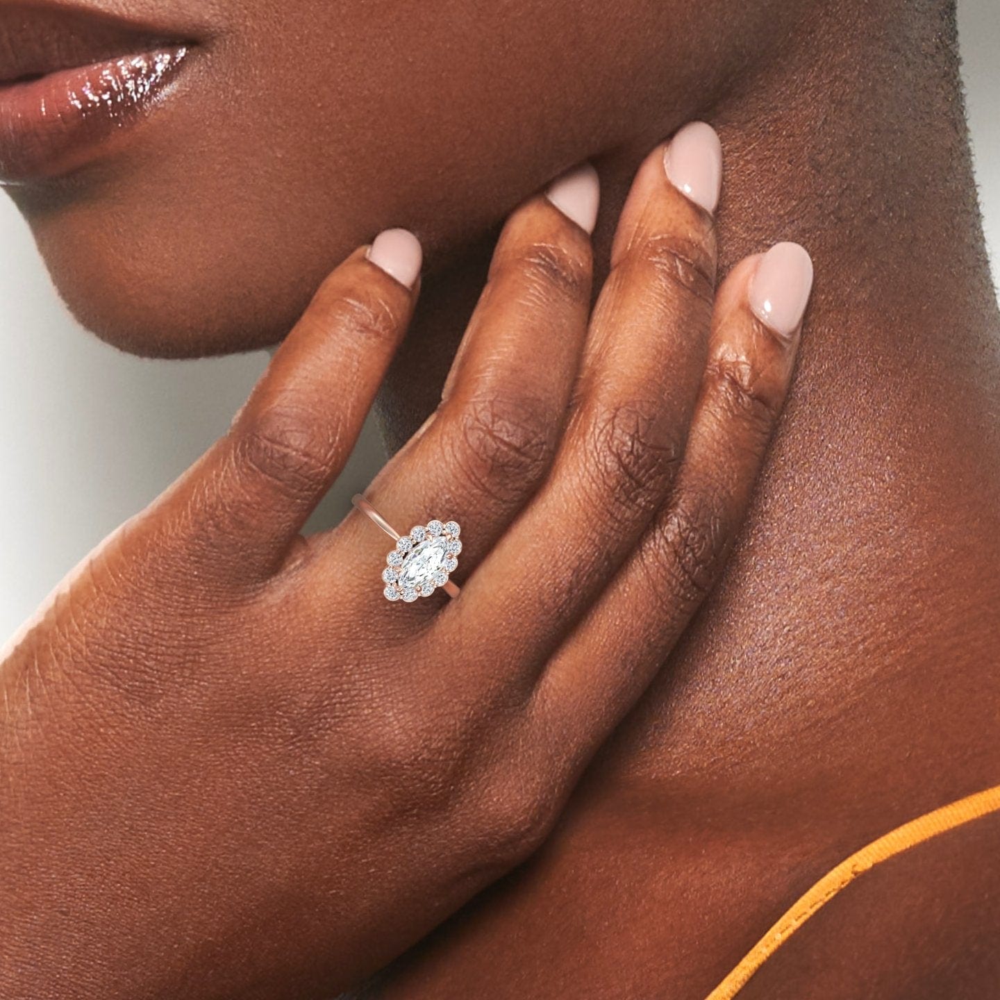 White Diamond Vintage-Inspired Floral Halo Scalloped Accented Engagement Ring - Haiqing