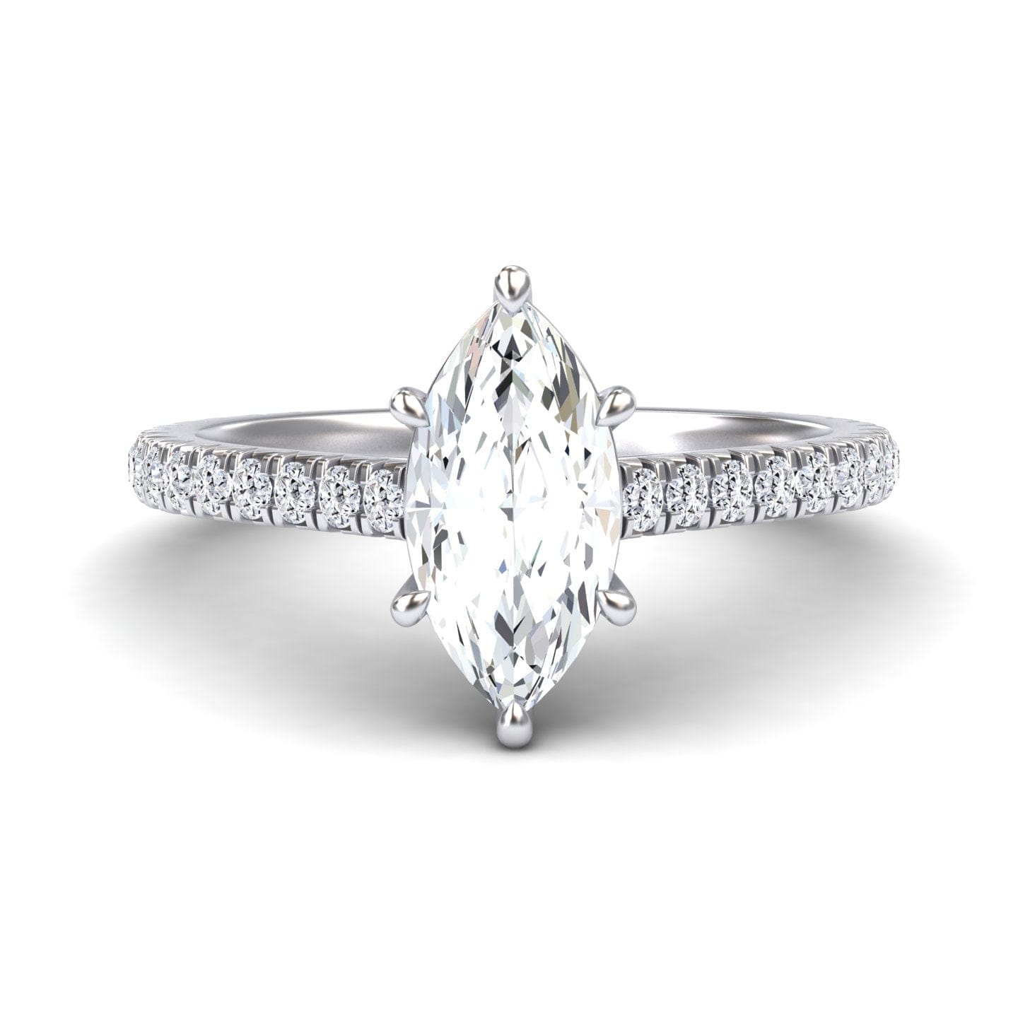 White Diamond Classic French Pave Solitaire Engagement Ring - Guiying