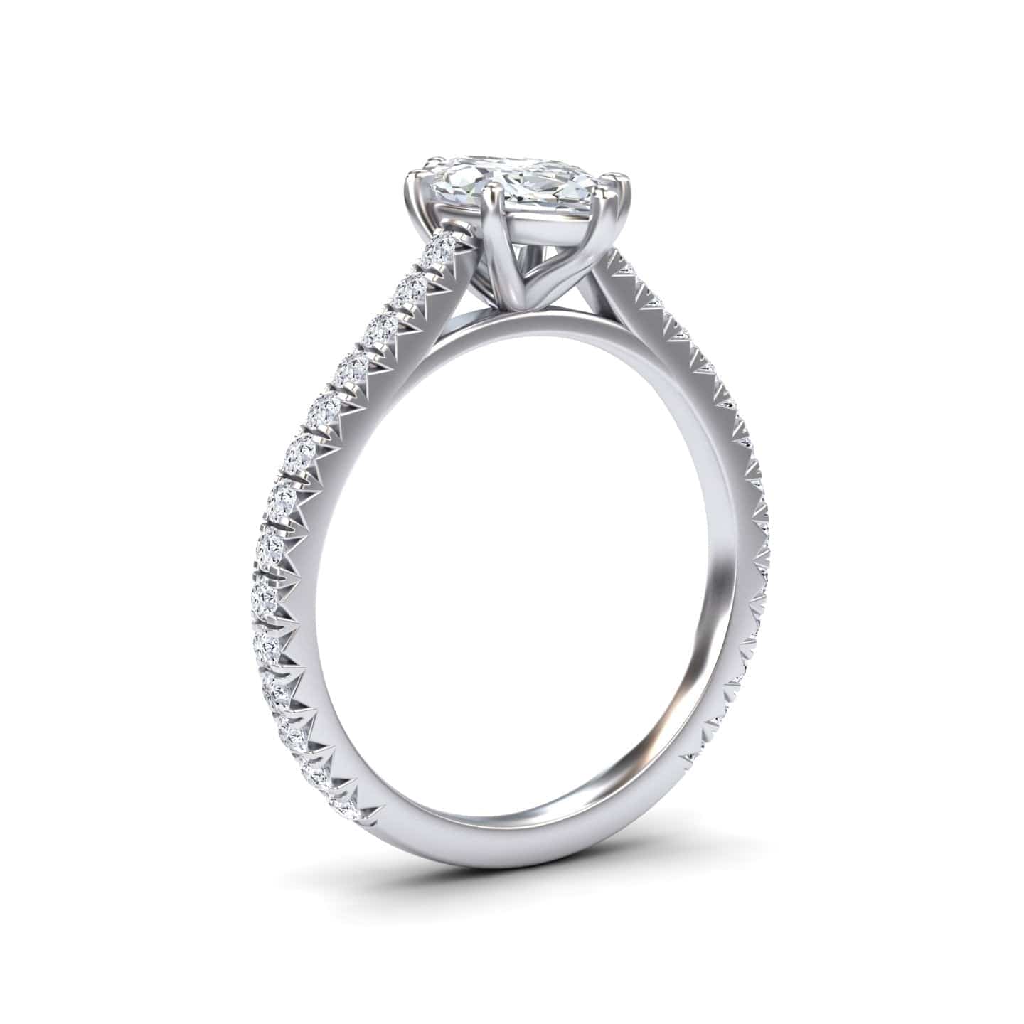 White Diamond Classic French Pave Solitaire Engagement Ring - Guiying