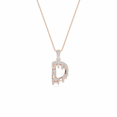 D Initial Dripping Diamond Pendant Necklace
