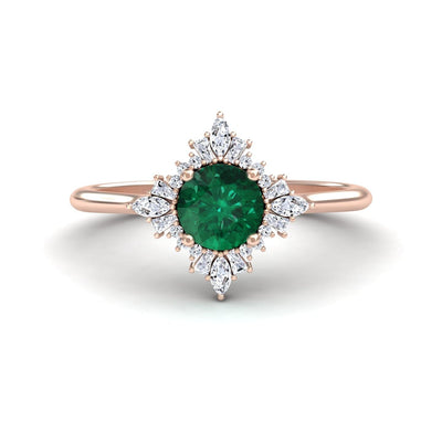 Emerald & Diamond Vintage-Inspired Starburst Ring