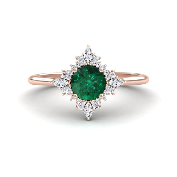 0.47-carat Emerald & Diamond Vintage-Inspired Starburst Ring in 18K Rose gold, Delia style, front view