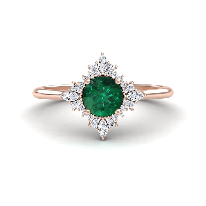 0.47-carat Emerald & Diamond Vintage-Inspired Starburst Ring in 18K Rose gold, Delia style, front view