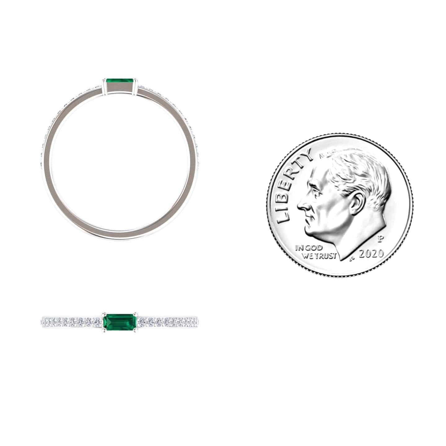 0.13-carat Emerald & Diamond Pave Ring in 14K white gold, Dia style, coin view