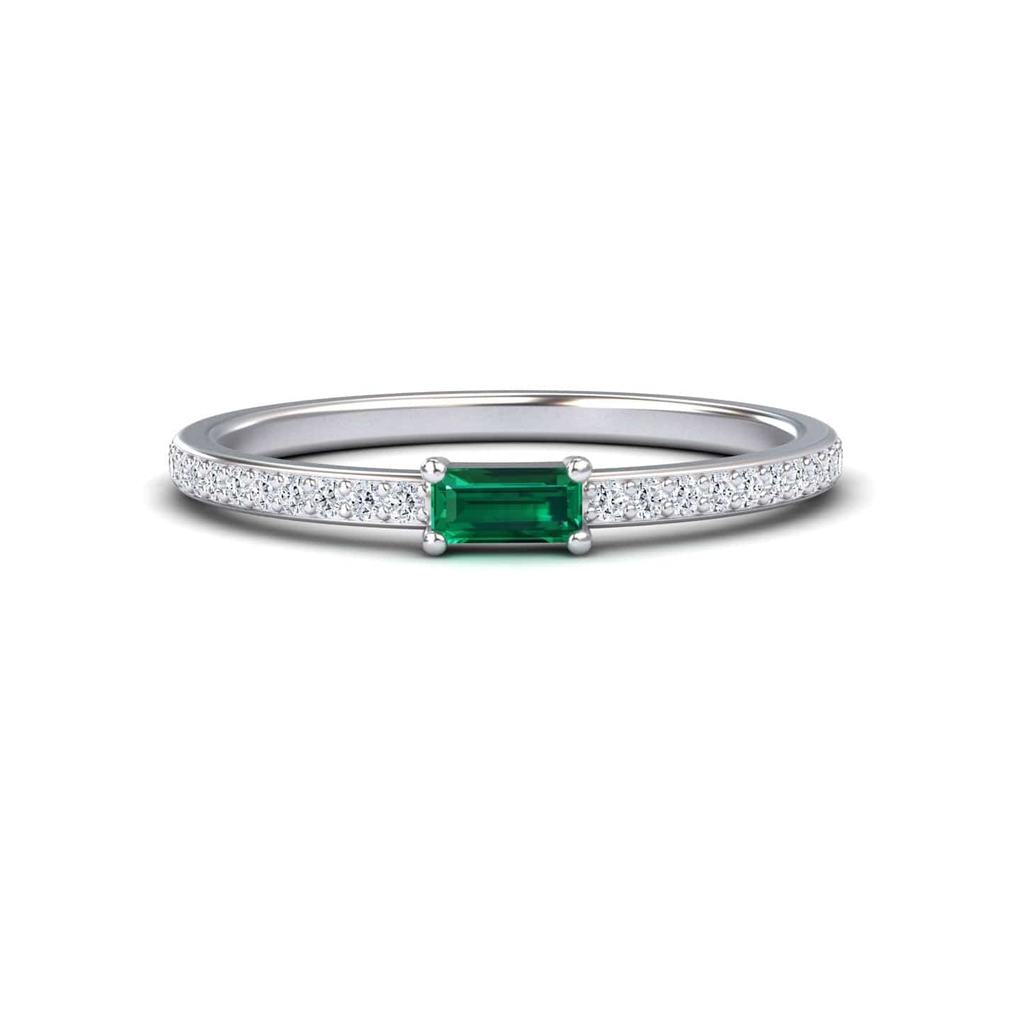 0.13-carat Emerald & Diamond Pave Ring in 14K white gold, Dia style, front view