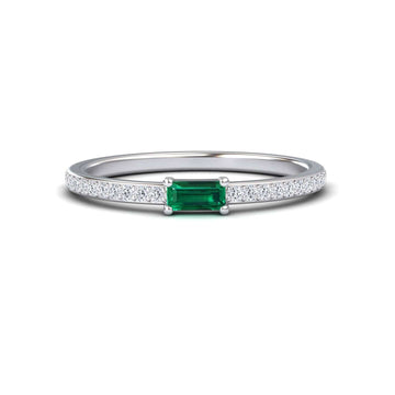 0.13-carat Emerald & Diamond Pave Ring in 14K white gold, Dia style, front view