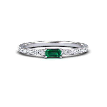 0.13-carat Emerald & Diamond Pave Ring in 14K white gold, Dia style, front view