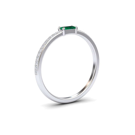 0.13-carat Emerald & Diamond Pave Ring in 14K white gold, Dia style, side view