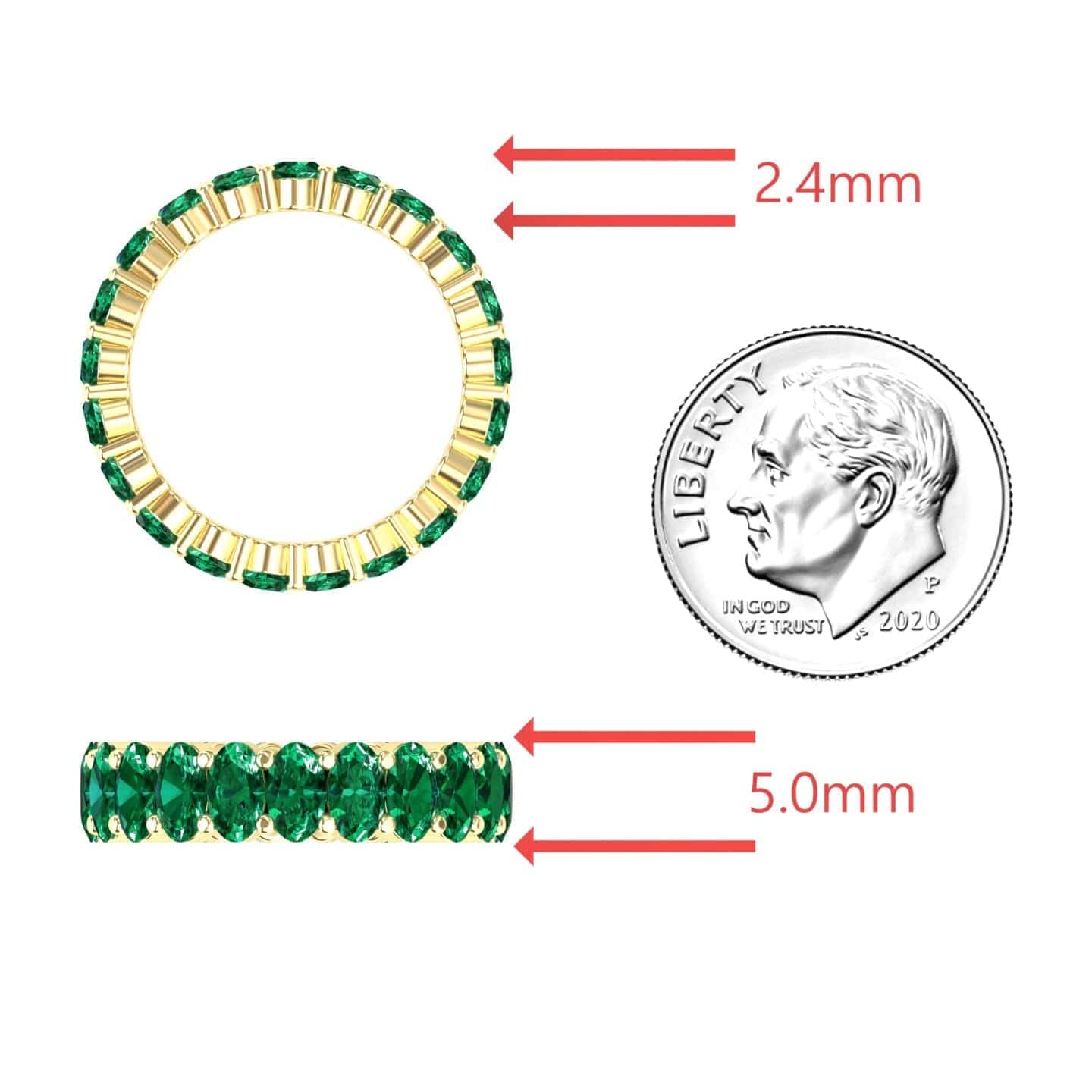5.25-carat Emerald Full Eternity Band in 14K rose gold, Diana style, coin view