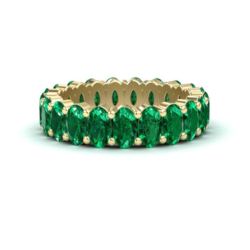 5.25-carat Emerald Full Eternity Band in 14K rose gold, Diana style, front view