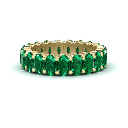 5.25-carat Emerald Full Eternity Band in 14K rose gold, Diana style, front view