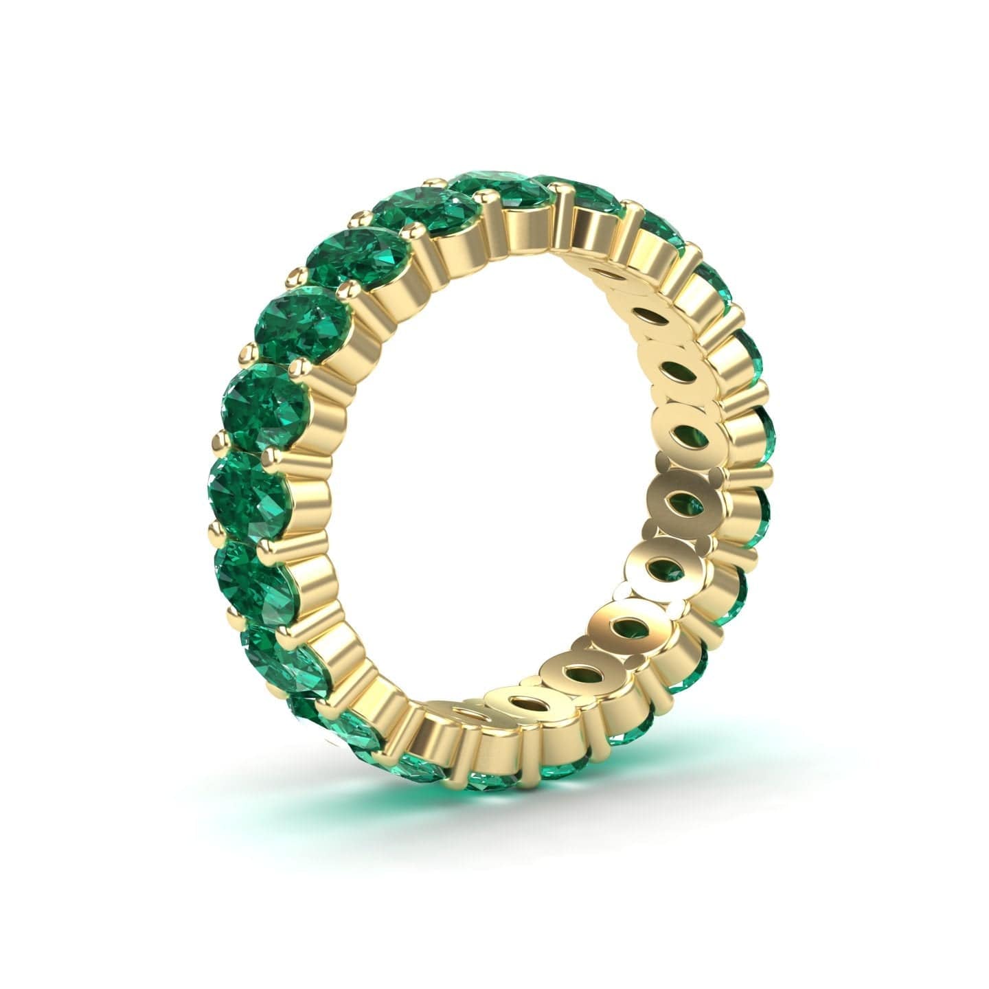 5.25-carat Emerald Full Eternity Band in 14K rose gold, Diana style, side view