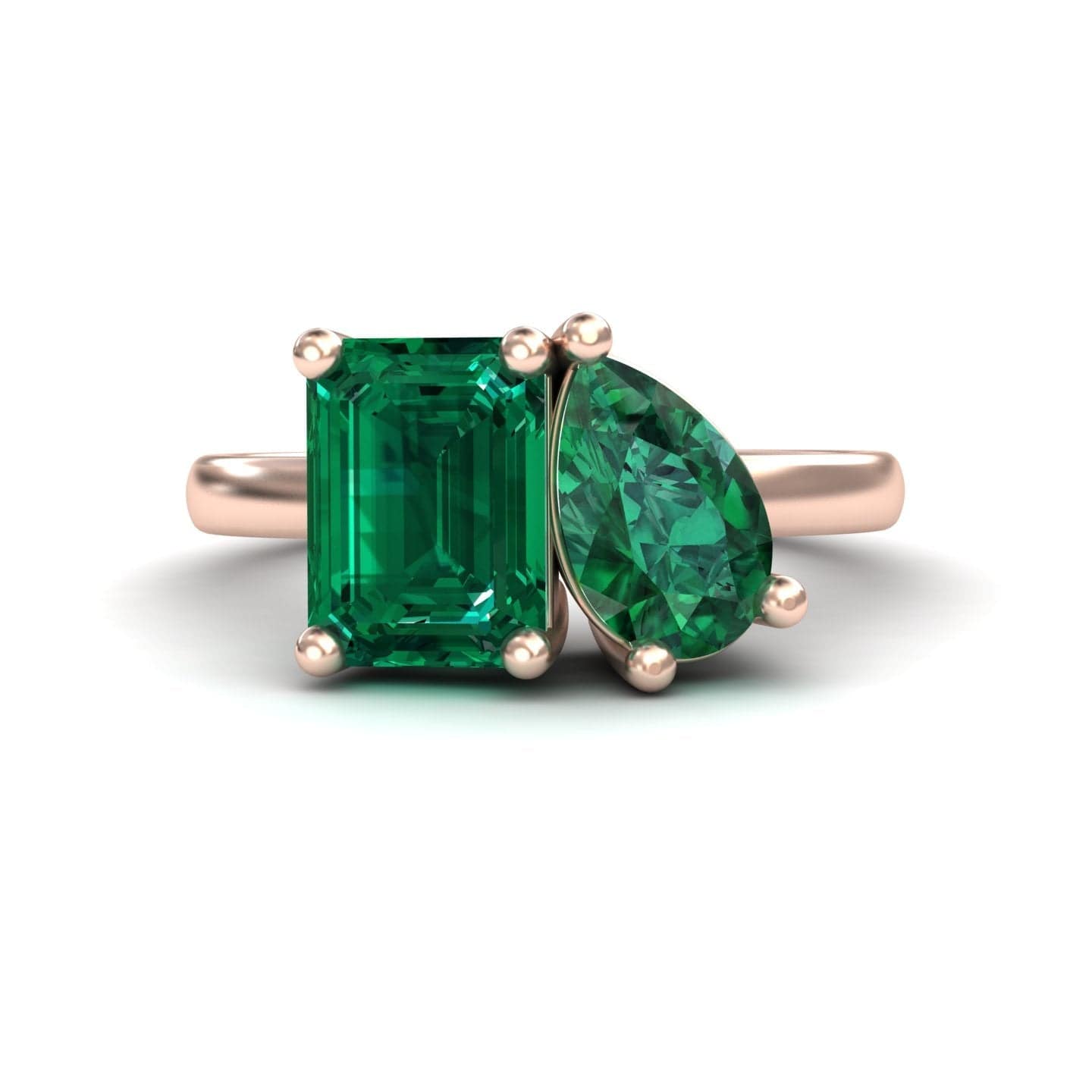 1.38-carat Lab Grown Emerald Toi et Moi Cocktail Ring in 14K Rose gold, Ellen style, front view
