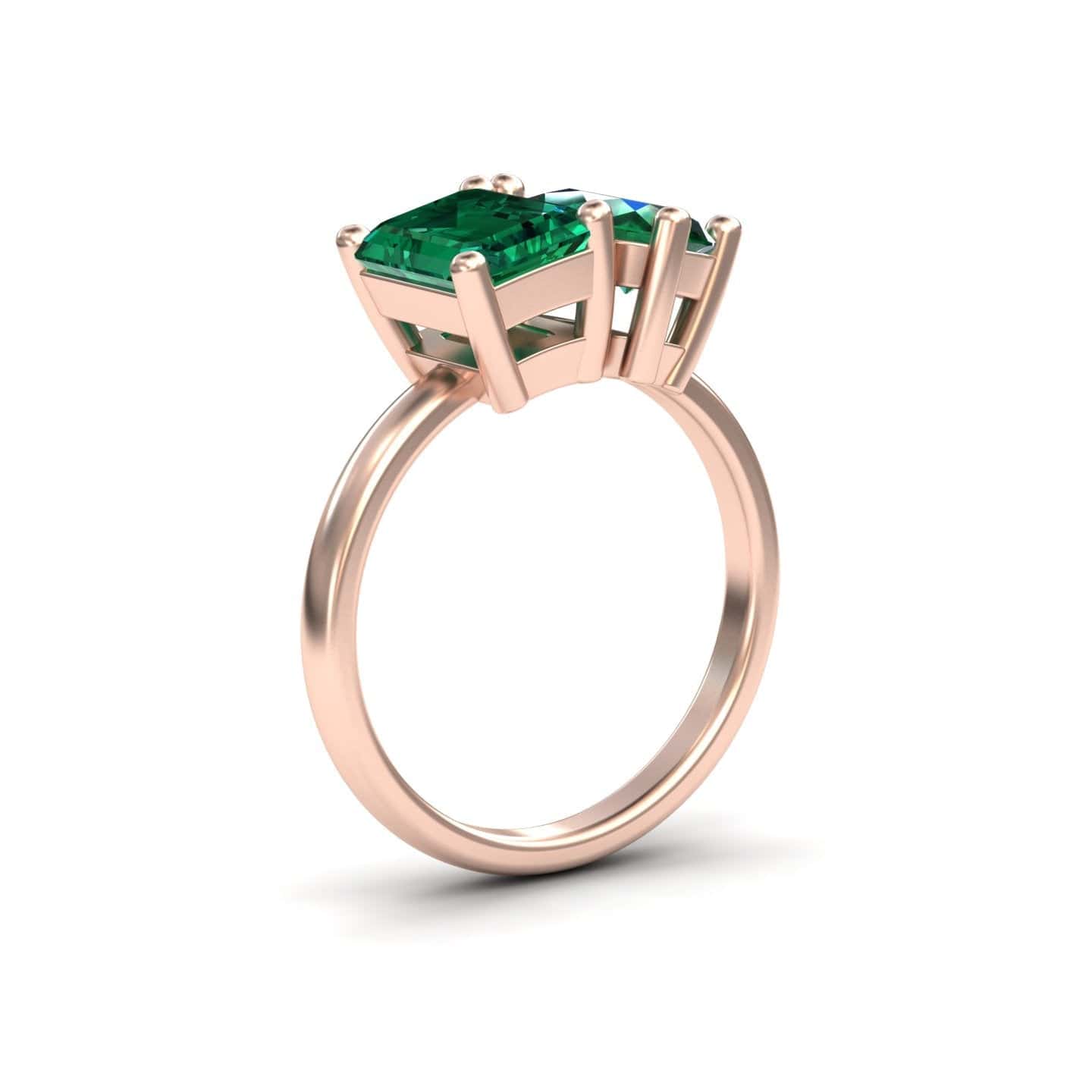1.38-carat Lab Grown Emerald Toi et Moi Cocktail Ring in 14K Rose gold, Ellen style, side view