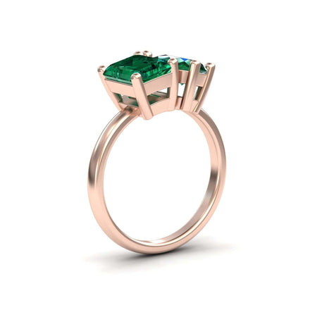 1.38-carat Lab Grown Emerald Toi et Moi Cocktail Ring in 14K Rose gold, Ellen style, side view