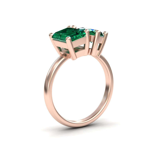 1.38-carat Lab Grown Emerald Toi et Moi Cocktail Ring in 14K Rose gold, Ellen style, side view