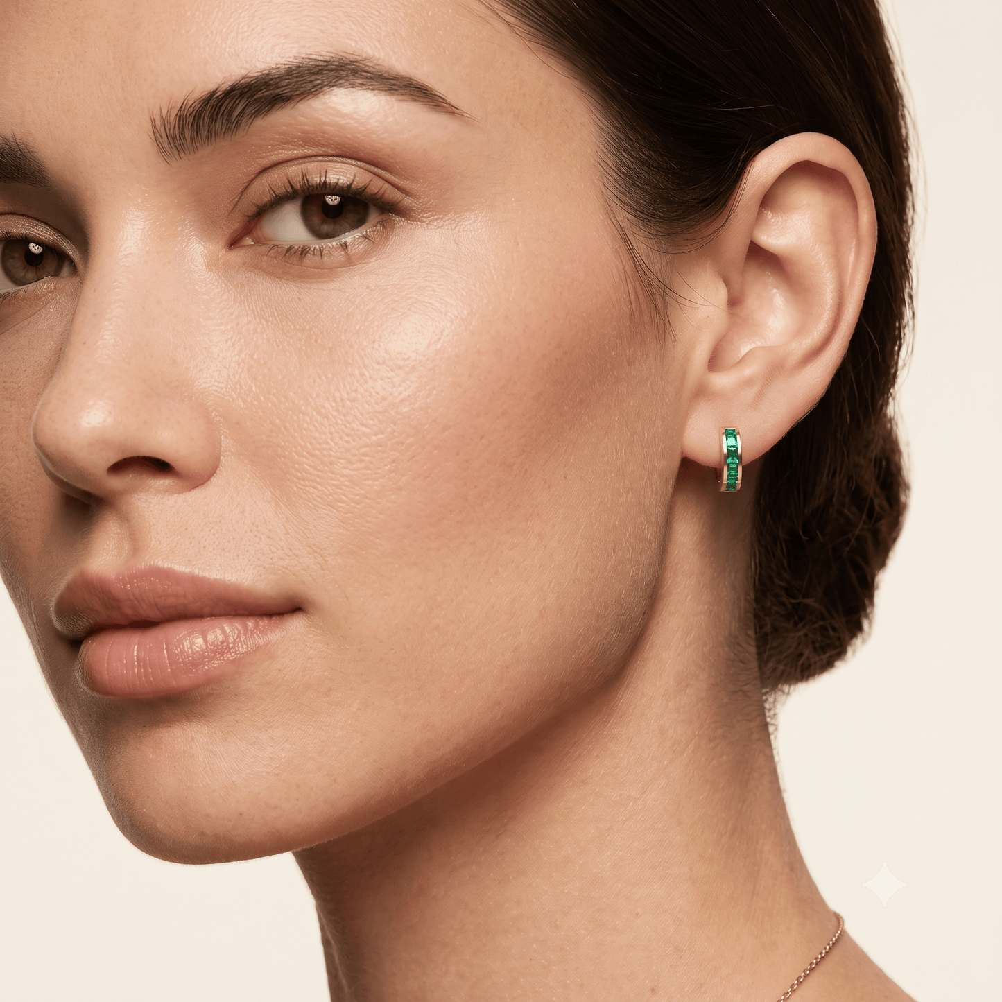 Emerald Channel-Set Baguette Hoop Earrings - Vera