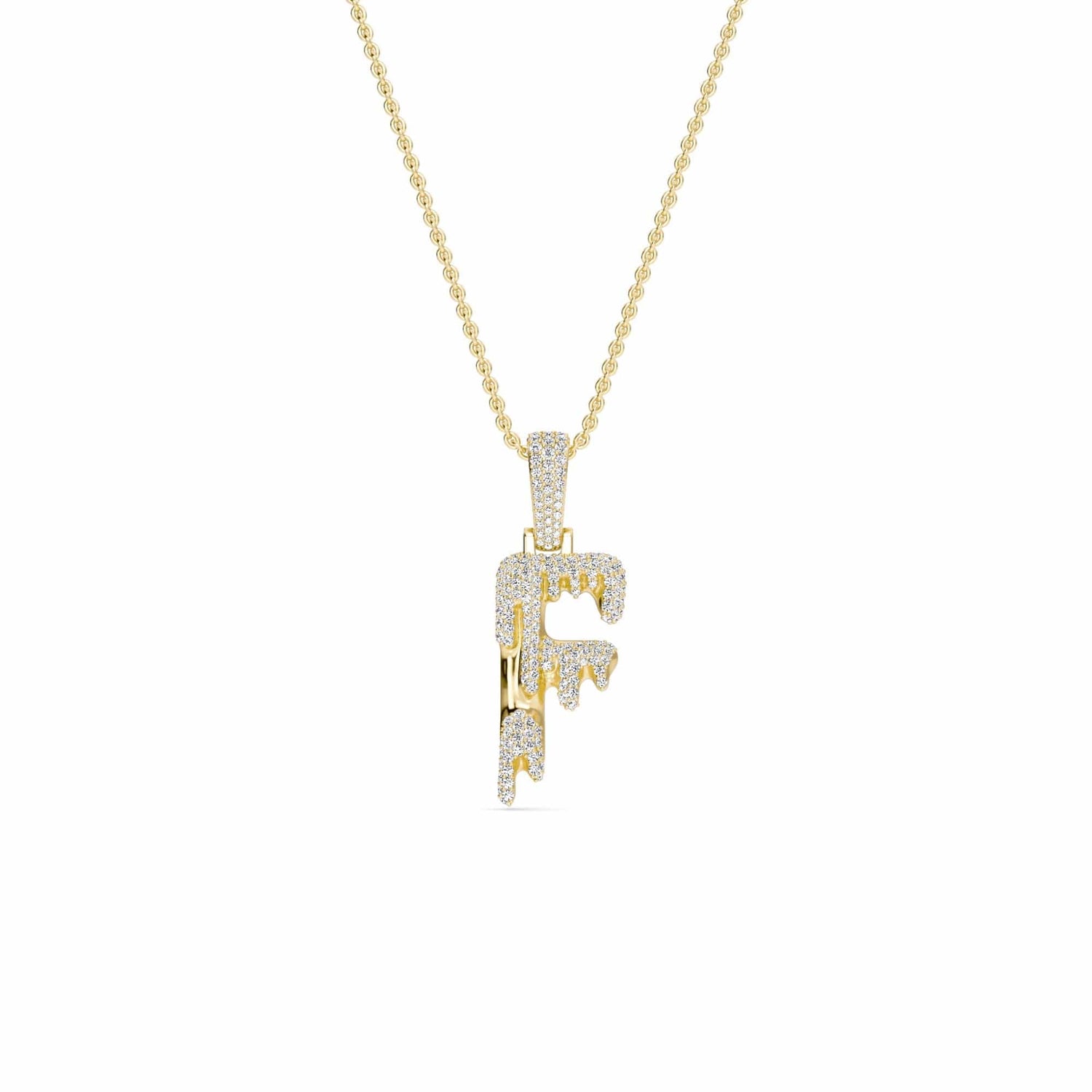 F Initial Dripping Diamond Pendant Necklace - Finn