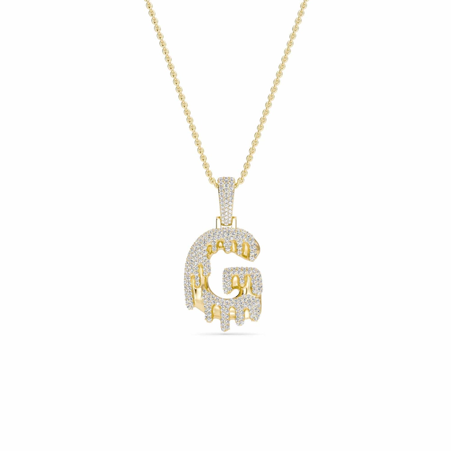 G Initial Dripping Diamond Pendant Necklace - Gabriel