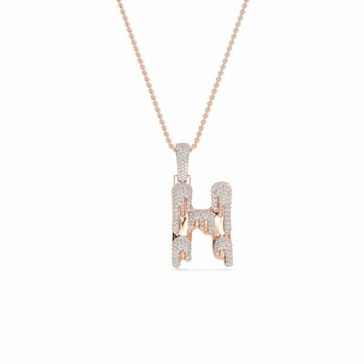 H Initial Dripping Diamond Pendant Necklace