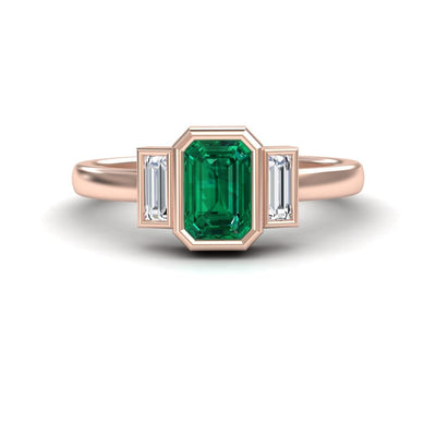 Emerald & Diamond Three-Stone Art Deco Ring