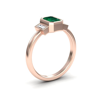 0.58-carat Emerald & Diamond Three-Stone Art Deco Ring in 14K Rose gold, Ivy style, side view