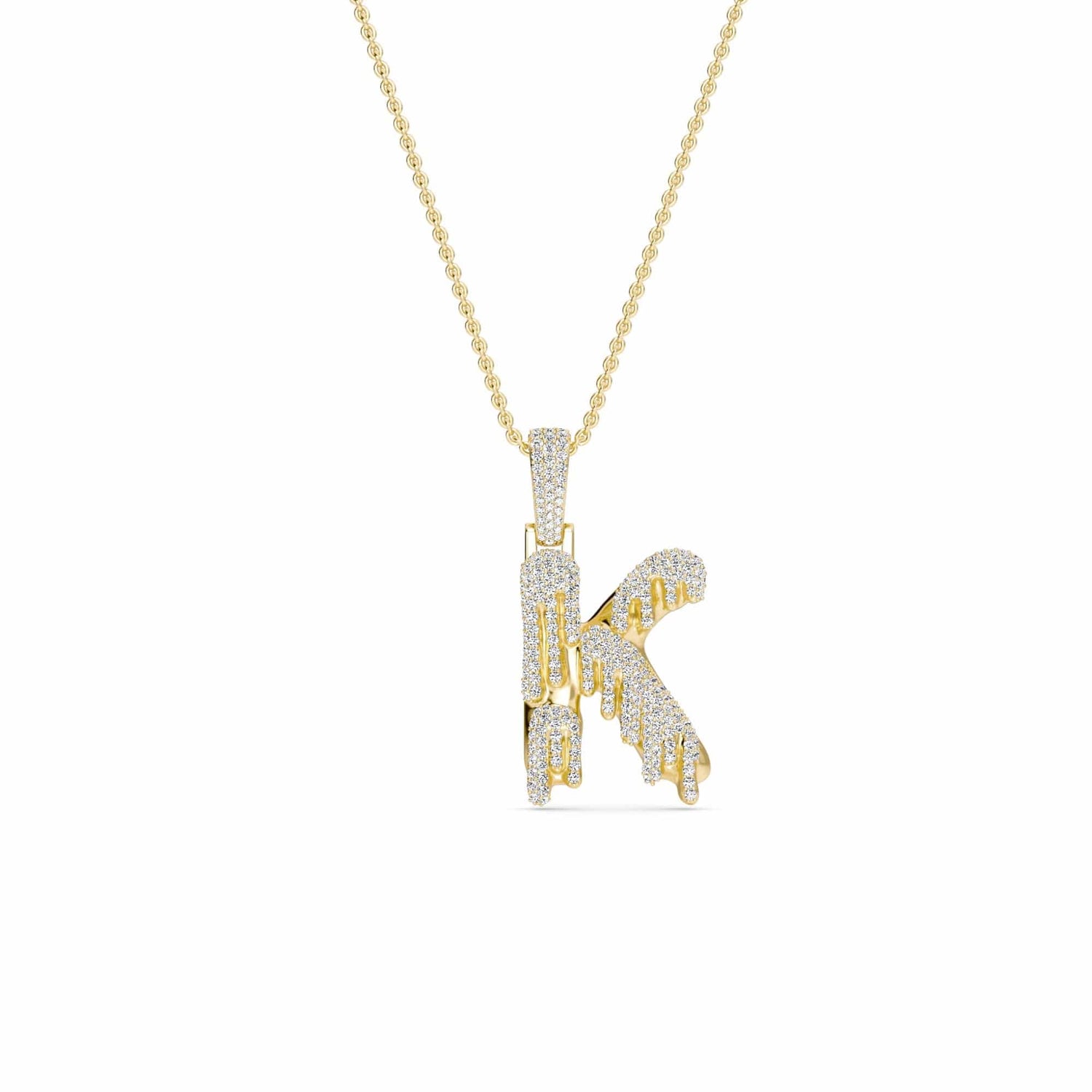 K Initial Dripping Diamond Pendant Necklace - Kian