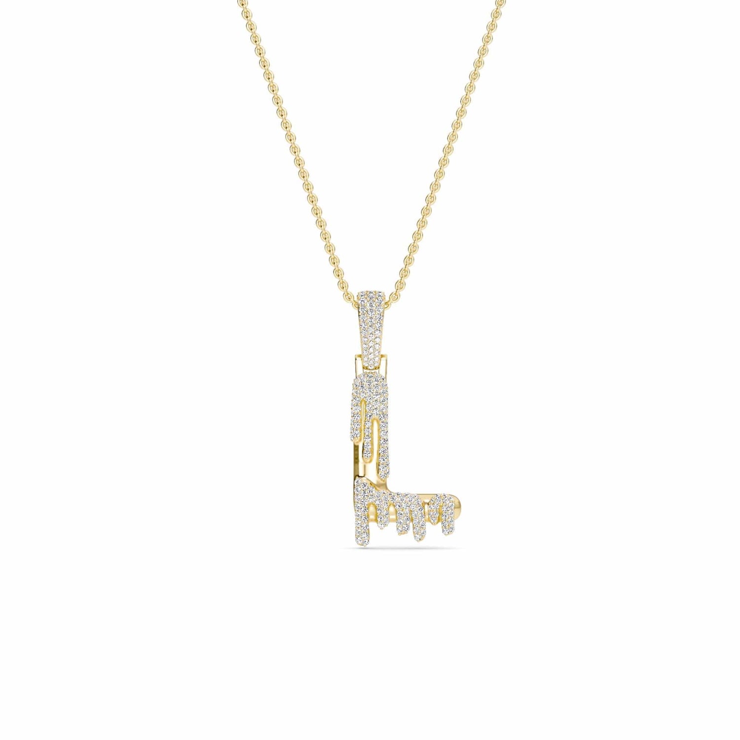 L Initial Dripping Diamond Pendant Necklace - Lincoln