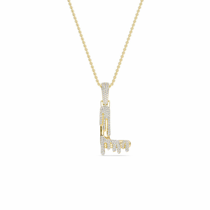 L Initial Dripping Diamond Pendant Necklace - Lincoln