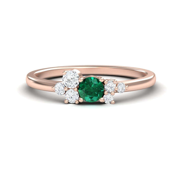 0.18-carat Emerald & Diamond Cluster Ring in 14K Rose gold, Liana style, front view