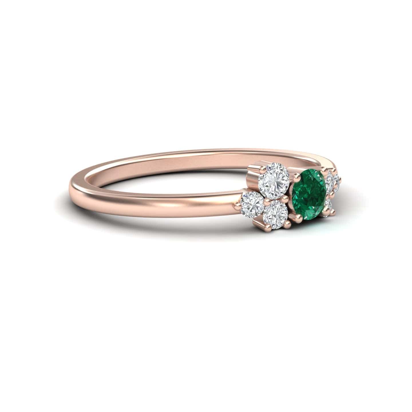 0.18-carat Emerald & Diamond Cluster Ring in 14K Rose gold, Liana style, slant view