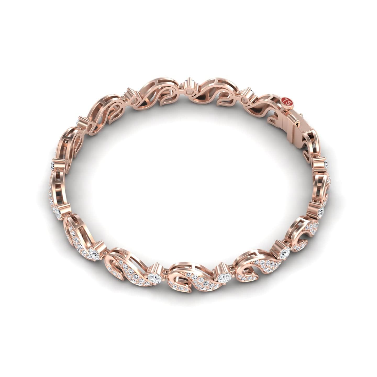 The White Diamond Swirl Link Bracelet - Elizabeth features an elegant twisted design with sparkling white gemstones along the band, displayed on a plain white background.