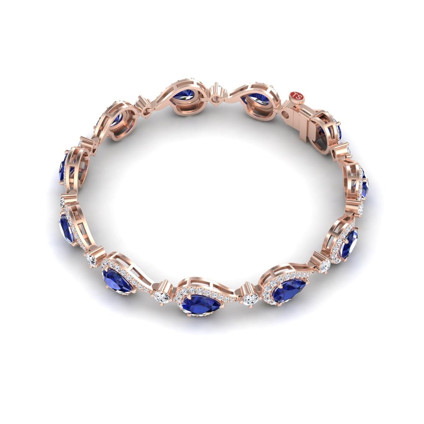 The Blue Sapphire & Diamond Tennis Bracelet - Gemma features oval blue sapphires and small white diamonds in an elegant, repeating pattern, shown against a white background.