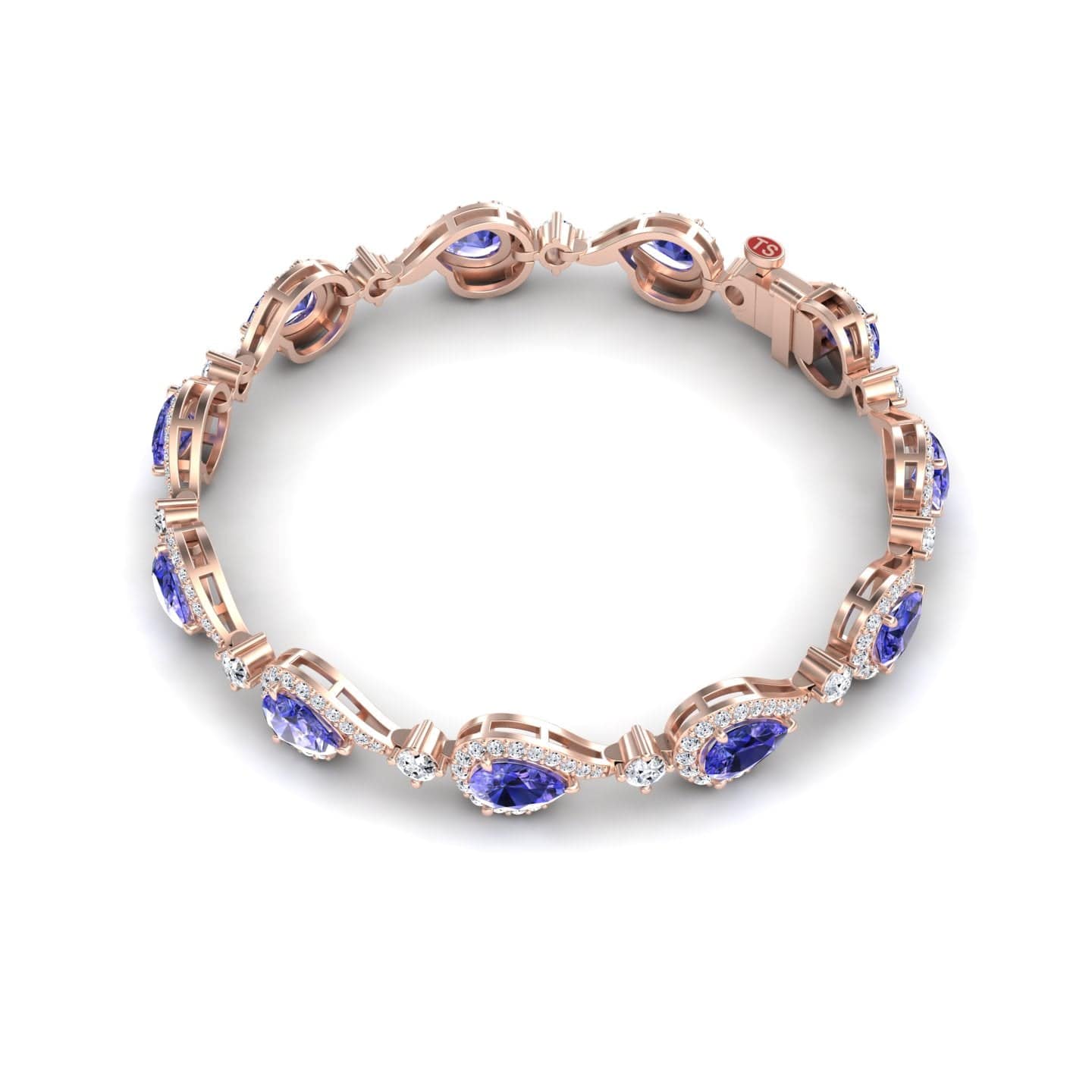 The Tanzanite & Diamond Tennis Bracelet - Gemma features oval blue tanzanite gemstones and round diamonds in a repeating pattern, shown on a white background.