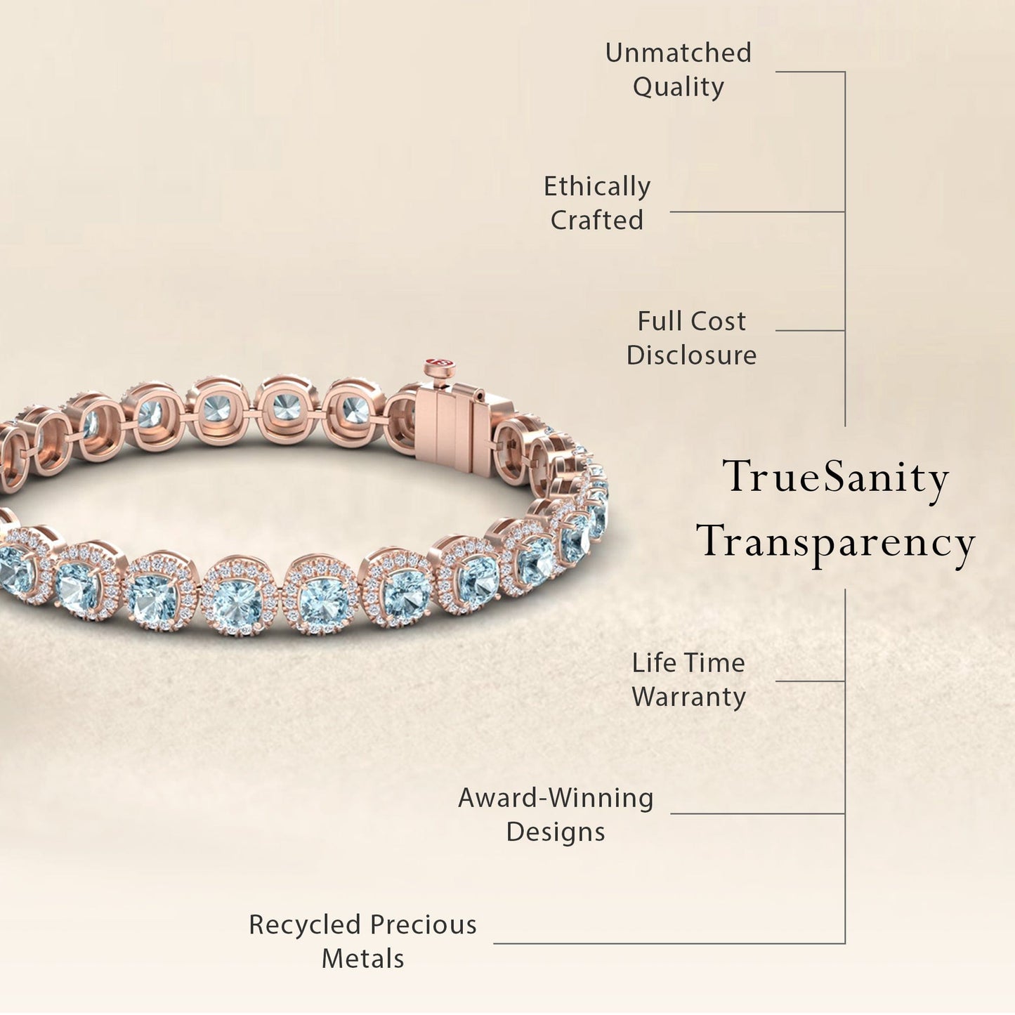 Aquamarine & Diamond Halo Tennis Bracelet - Isabella