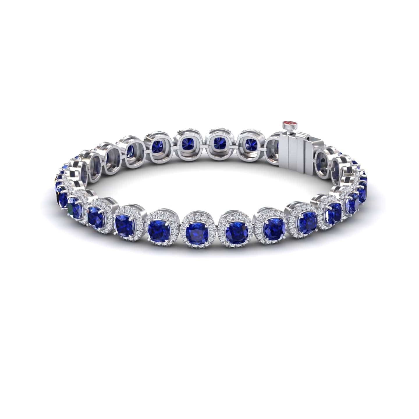 Lab Grown Blue Sapphire & Diamond Halo Tennis Bracelet - Isabella