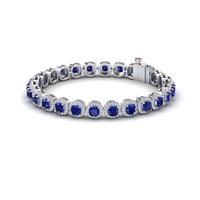 Lab Grown Blue Sapphire & Diamond Halo Tennis Bracelet - Isabella