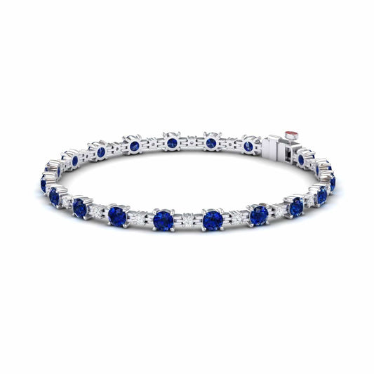 Lab Grown Blue Sapphire & Diamond Halo Tennis Bracelet - Isabella