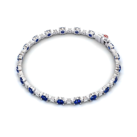 Lab Grown Blue Sapphire & Diamond Halo Tennis Bracelet - Isabella