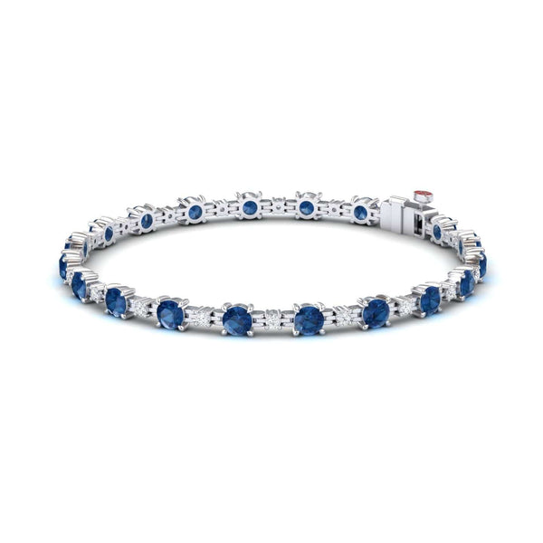 London blue round topaz and diamond tennis bracelet in 14k white gold