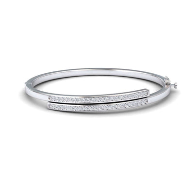 White Diamond Double Bar Pave Bangle Bracelet