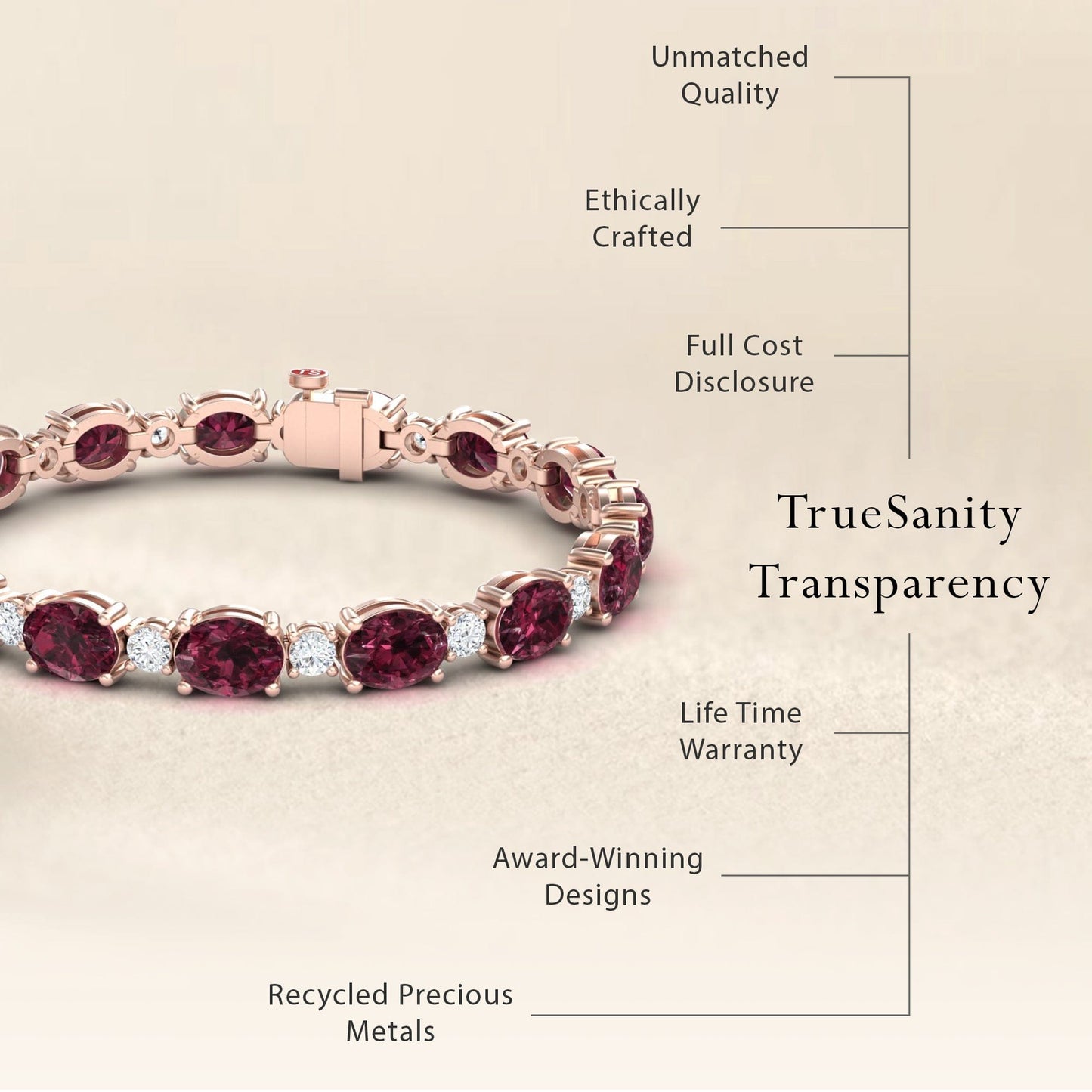 Rhodolite Garnet & Diamond Tennis Bracelet - Sylvie