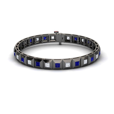 Blue Sapphire & Diamond Geometric Tennis Bracelet