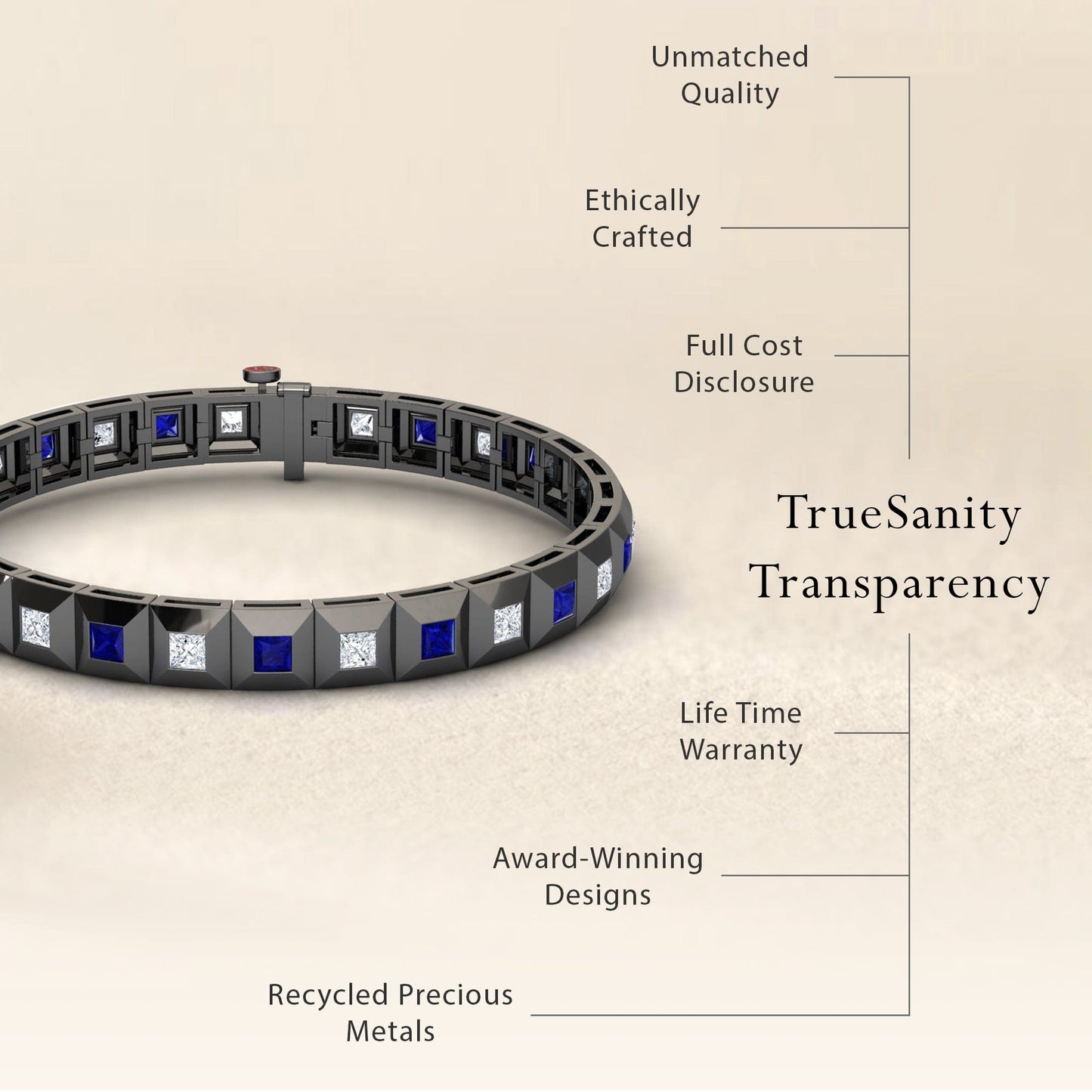 Blue Sapphire & Diamond Geometric Tennis Bracelet - Valerie