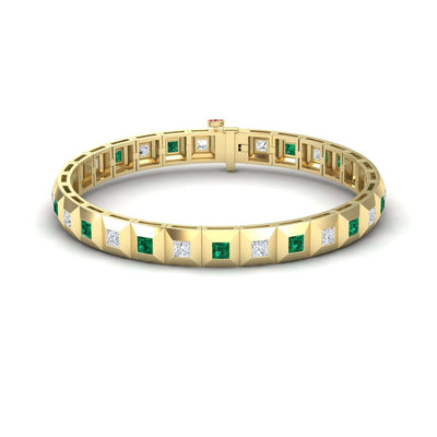 Emerald & Diamond Geometric Tennis Bracelet