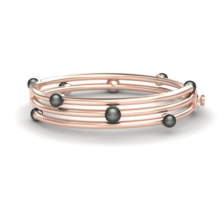 Black Akoya Pearl Multi-Band Bangle Bracelet - Yukiko