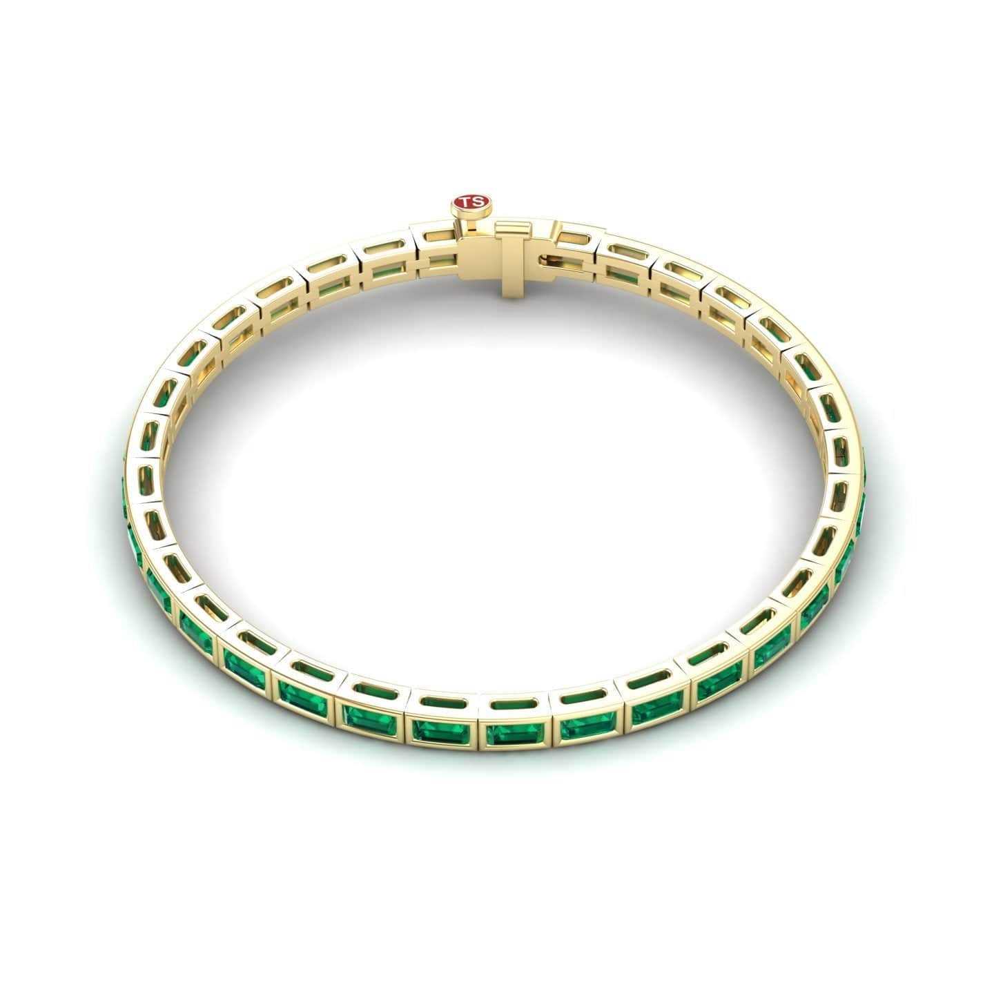 Lab Grown Emerald Link Bangle Bracelet - Ahana