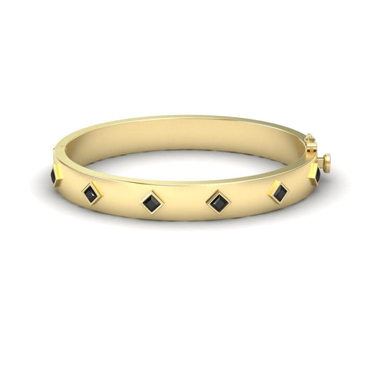 Black Diamond Studded Geometric Bangle Bracelet - Beatrix