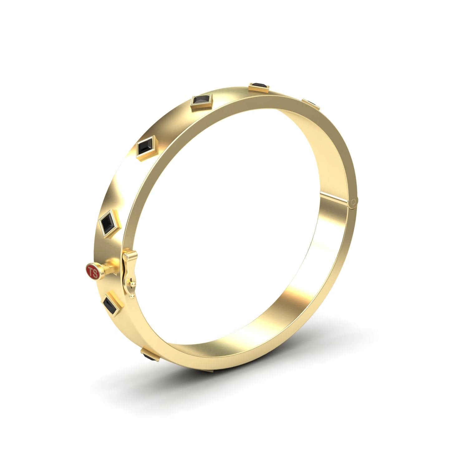 Black Diamond Studded Geometric Bangle Bracelet - Beatrix