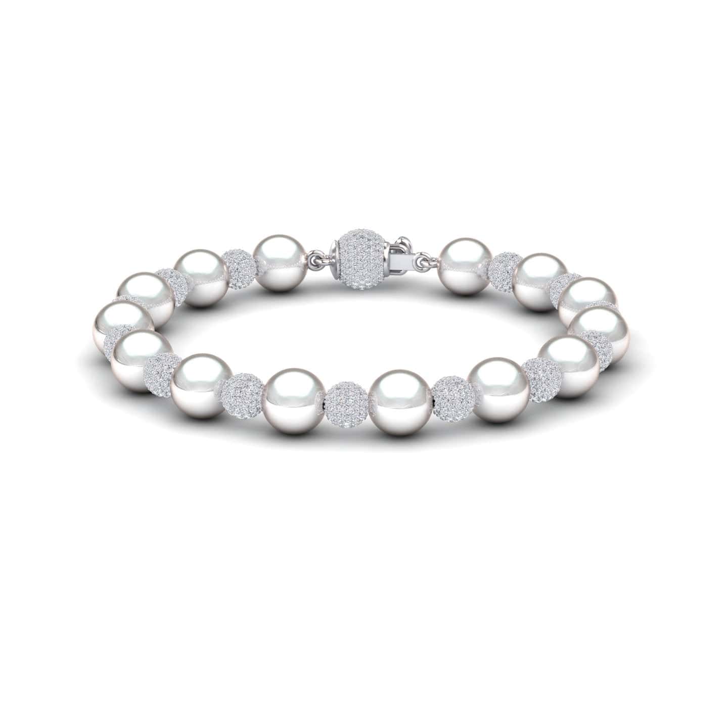 White Akoya Pearl & Diamond Bead Bracelet - Roma